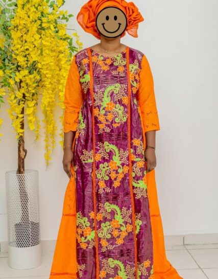 Robe brodée en Bazin riche Gezner & Dentelle VIP BD009 - Orange
