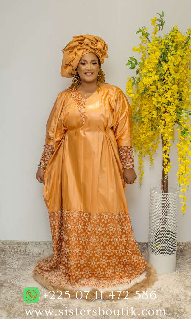 Robe en Bazin riche Gezner & Dentelle VIP Marron BD001