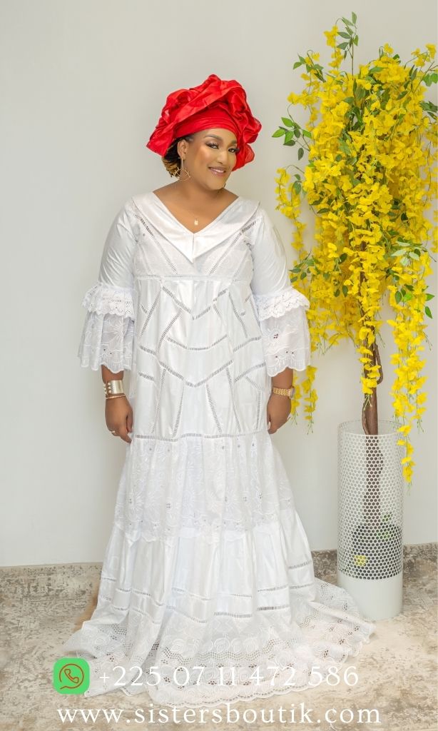Robe en Bazin riche Gezner & Dentelle VIP BD005 - Blanc