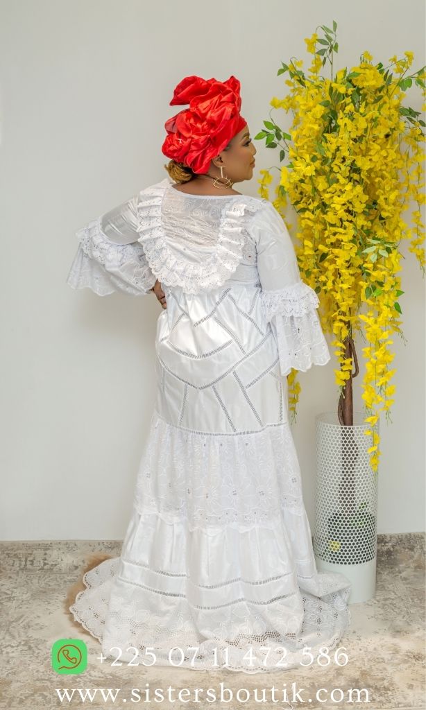 Robe en Bazin riche Gezner & Dentelle VIP BD005 - Blanc