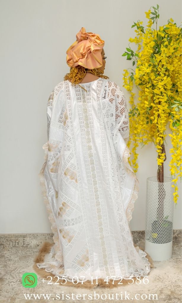 Robe en Bazin riche Gezner & Dentelle VIP BD016 - Blanc