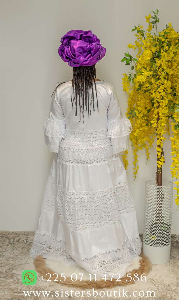 Robe en Bazin riche Gezner & Dentelle VIP BD003 - Blanc