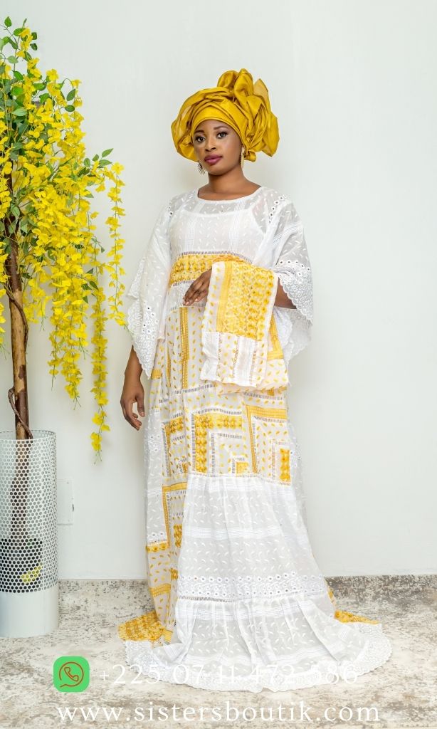 Robe en dentelle RD001 blanc jaune