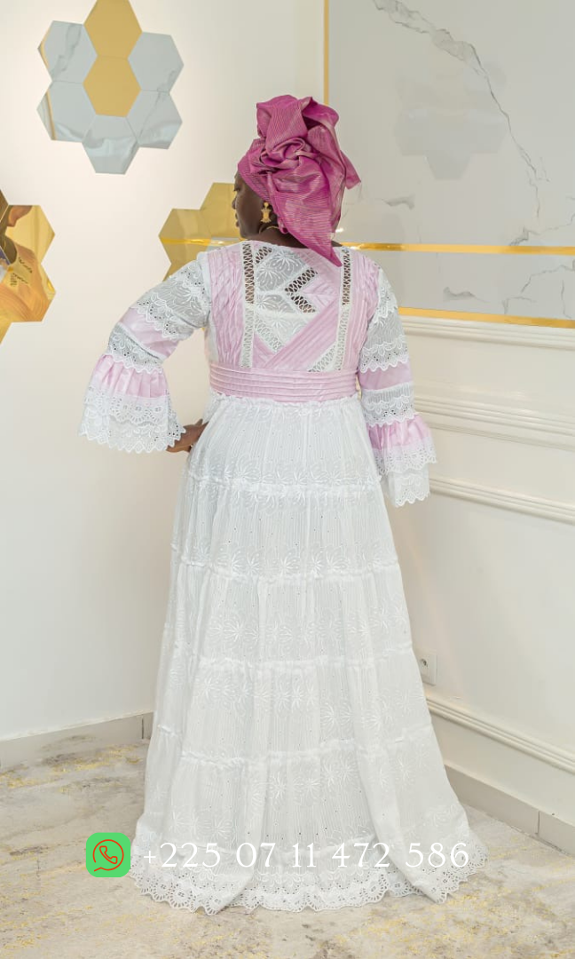 Robe en Bazin riche Gezner & Dentelle VIP BD019 - Blanc