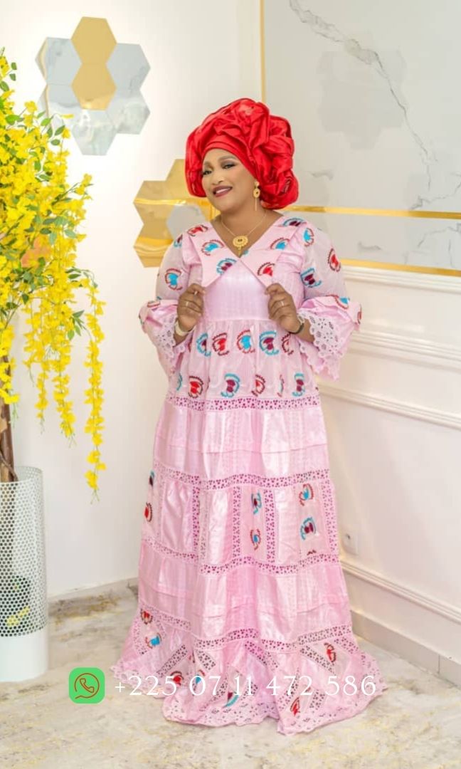Robe en Bazin riche Gezner & Dentelle VIP BD021 - Rose