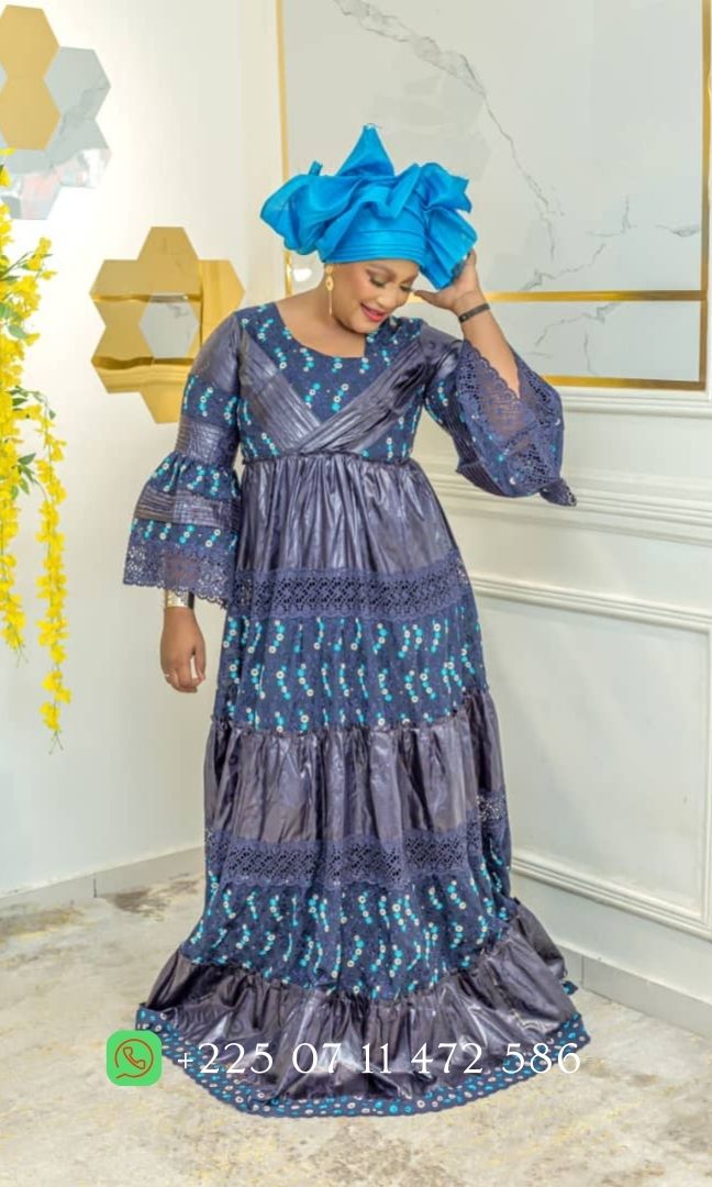 Robe en Bazin riche Gezner, Pagne Hollandais Vlisco & Dentelle BH010 - Violet