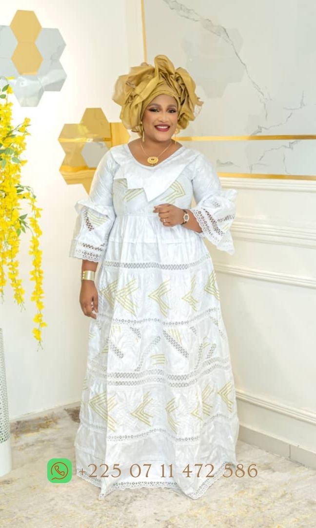 Robe en Bazin riche Gezner & Dentelle VIP BD025 - Blanc