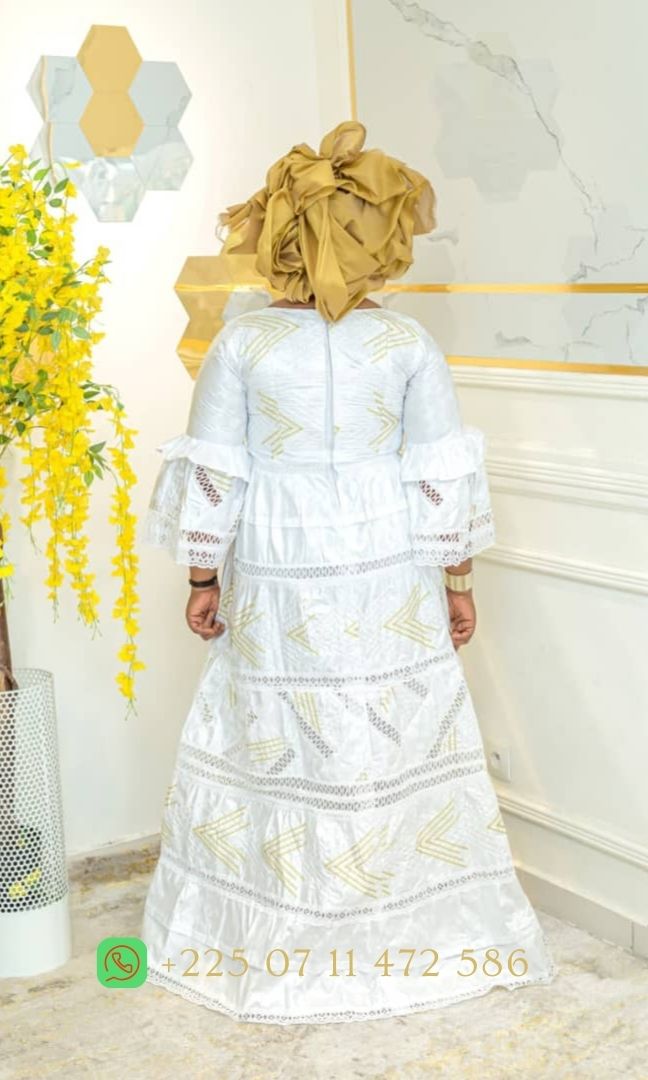 Robe en Bazin riche Gezner & Dentelle VIP BD025 - Blanc