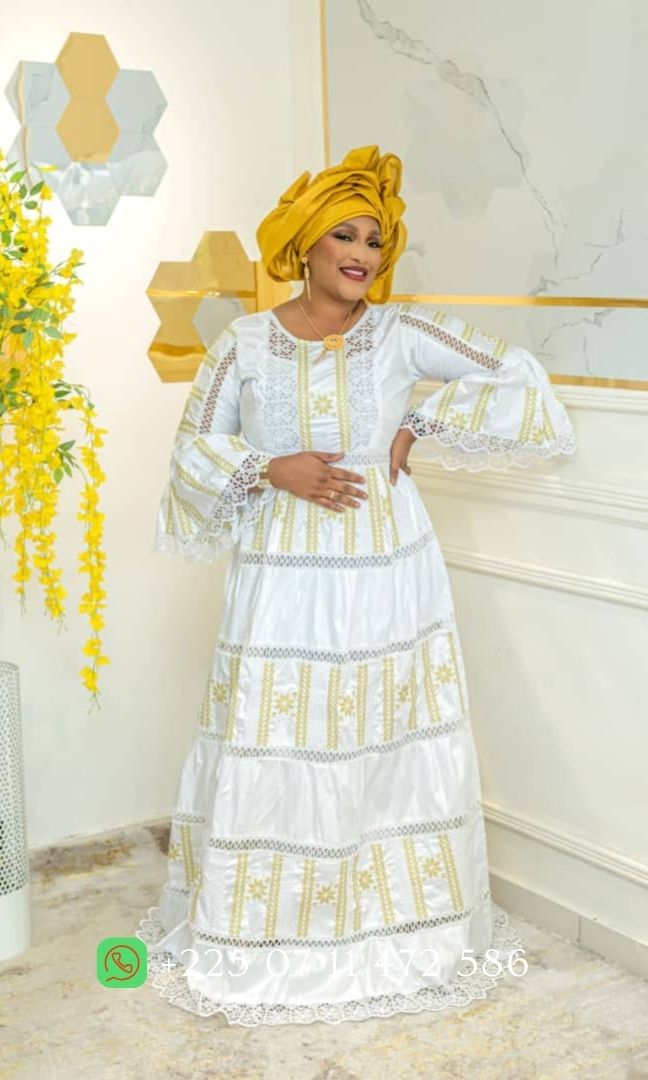 Robe en Bazin riche Gezner & Dentelle VIP BD024 - Blanc