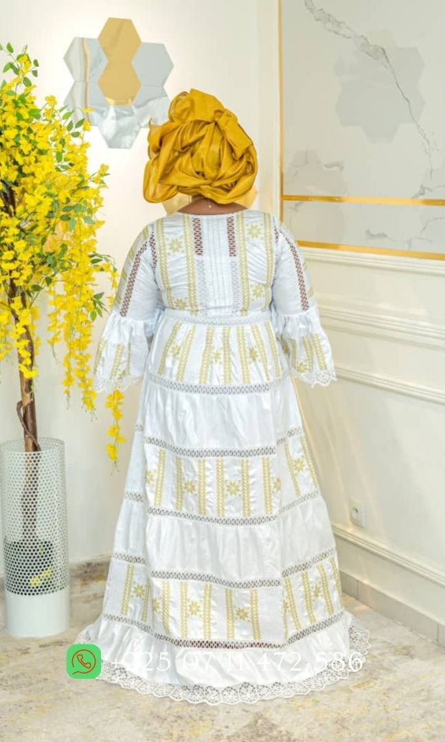 Robe en Bazin riche Gezner & Dentelle VIP BD024 - Blanc