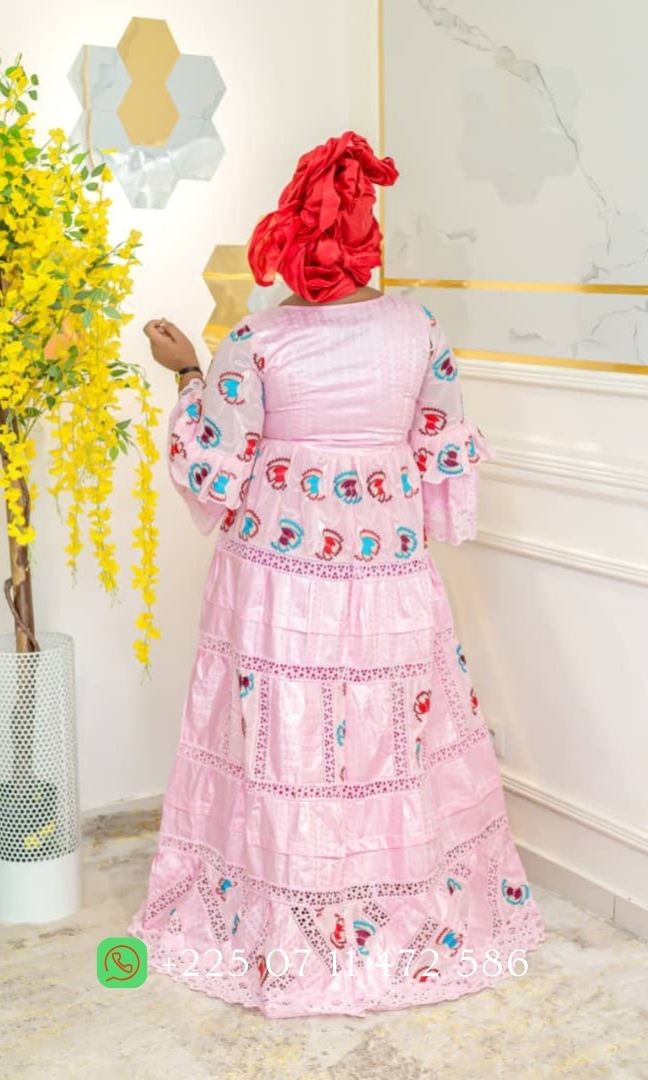 Robe en Bazin riche Gezner & Dentelle VIP BD021 - Rose
